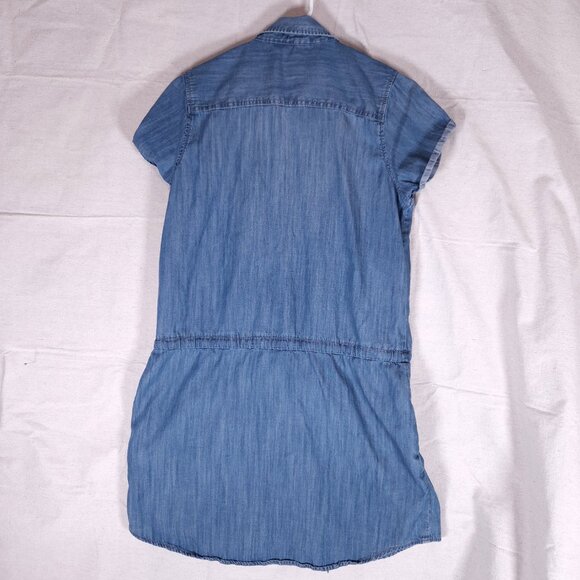 Silver Jeans Shirt Dress Medium Chambray Blue Denim-Like Button Front Drawstring - Picture 2 of 13